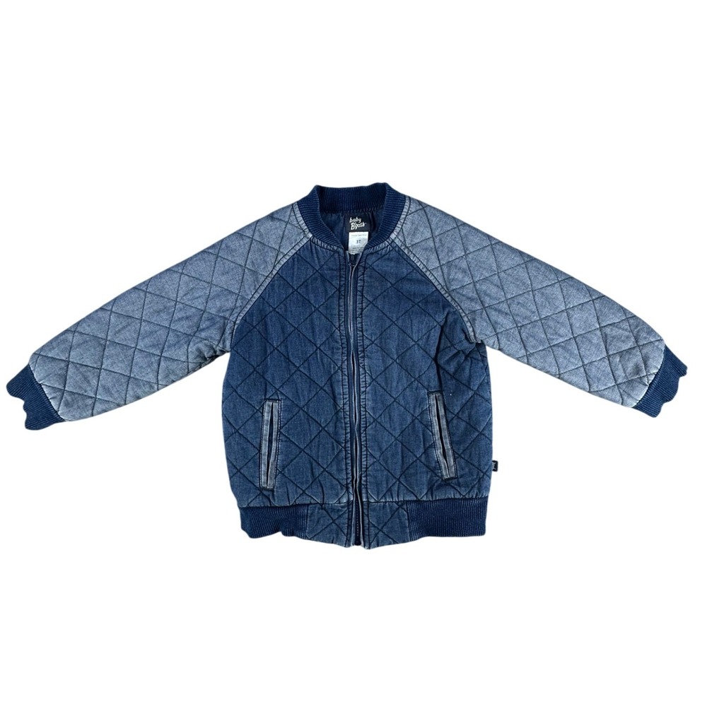 Baby B'gosh Quilted Bomber Jacket Denim Full Zip Blue 3T Toddler Boys Kids
